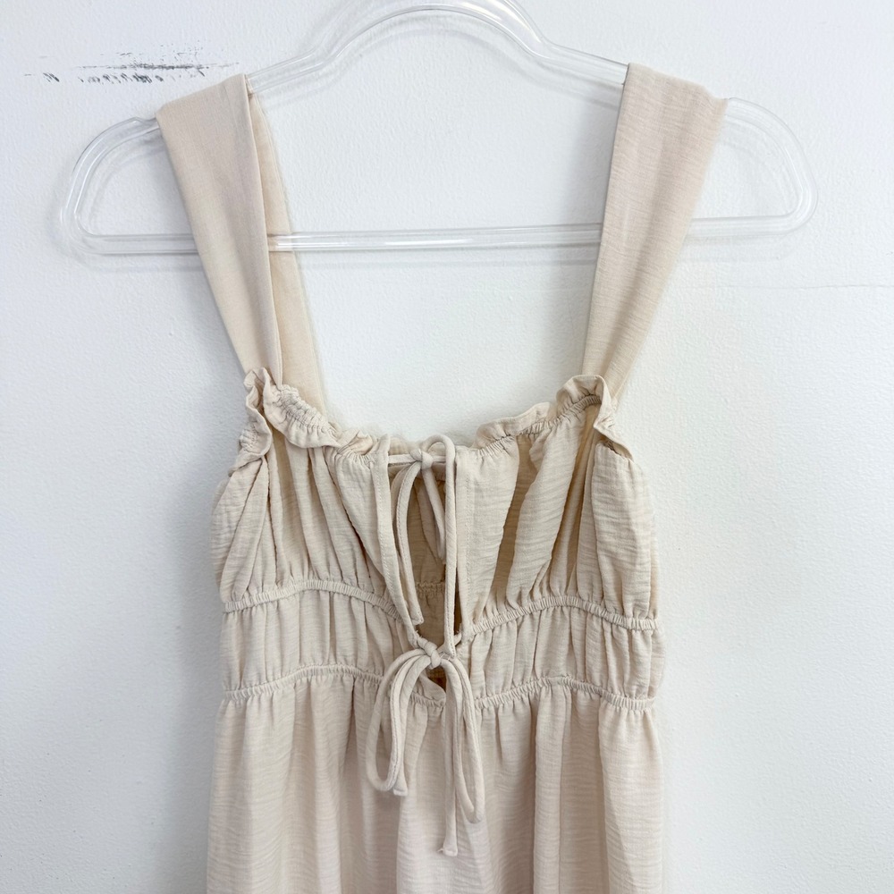 The Frolic Cream Ruched Tie Front Maxi Dress US 2 Side Slit - Picture 4 of 8